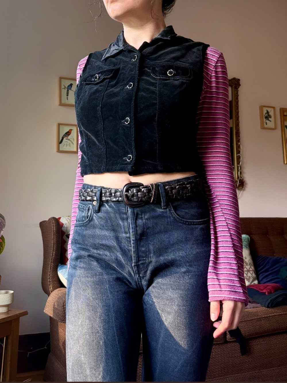 Vintage Black Velvet Button-Front Vest